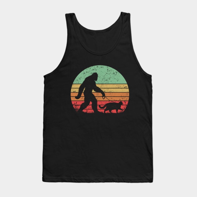 Bigfoot Sasquatch Hiking With Chunky Cat Vintage Sunset Outdoor Tank Top by Cuteness Klub